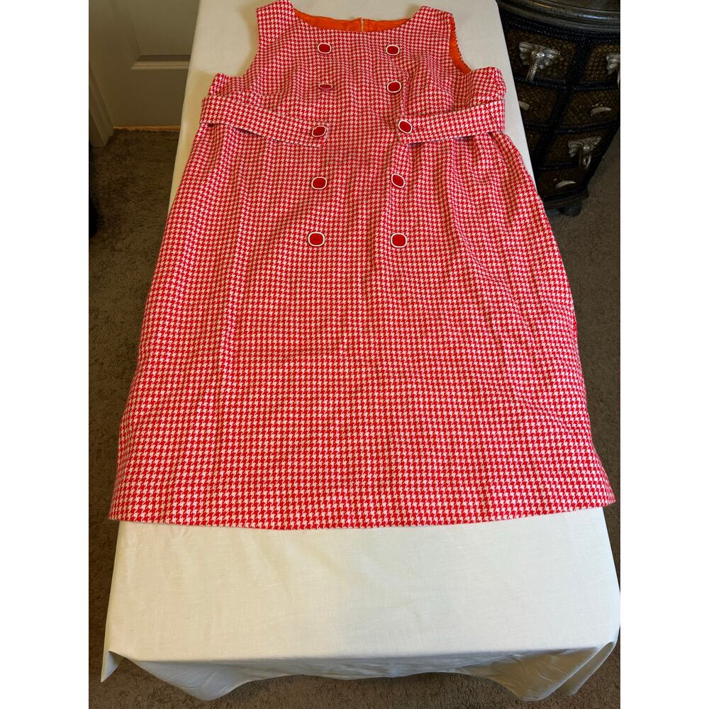 Vintage Lady In Waiting Dress Red Houndstooth Mod Shift Size 16 Sleeveless Retro